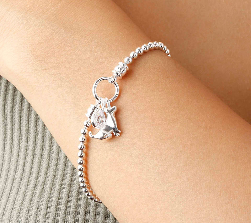 Diamonique Stretch Bead Charm Bracelet, Sterling Silver — View 3