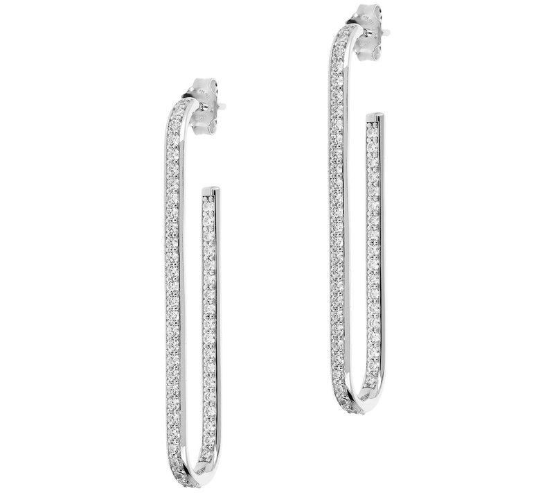 Diamonique Elongated Oval Hoop Earrings, Sterling Silver — View 3