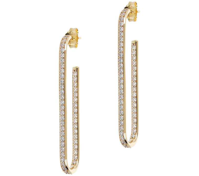 Diamonique Elongated Oval Hoop Earrings, Sterling Silver — View 2