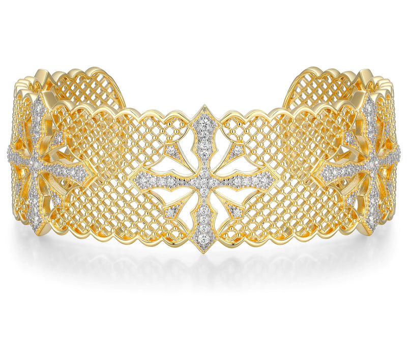 LuxLab 1.00 cttw Lab-Grown Diamond Mesh Cuff, 18K Gold Plated — View 3