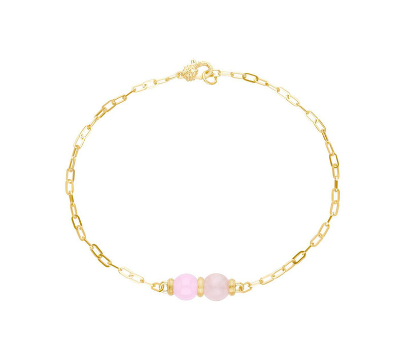 Ariva 18K Gold Clad Pink Jade Ankle Bracelet — Main view