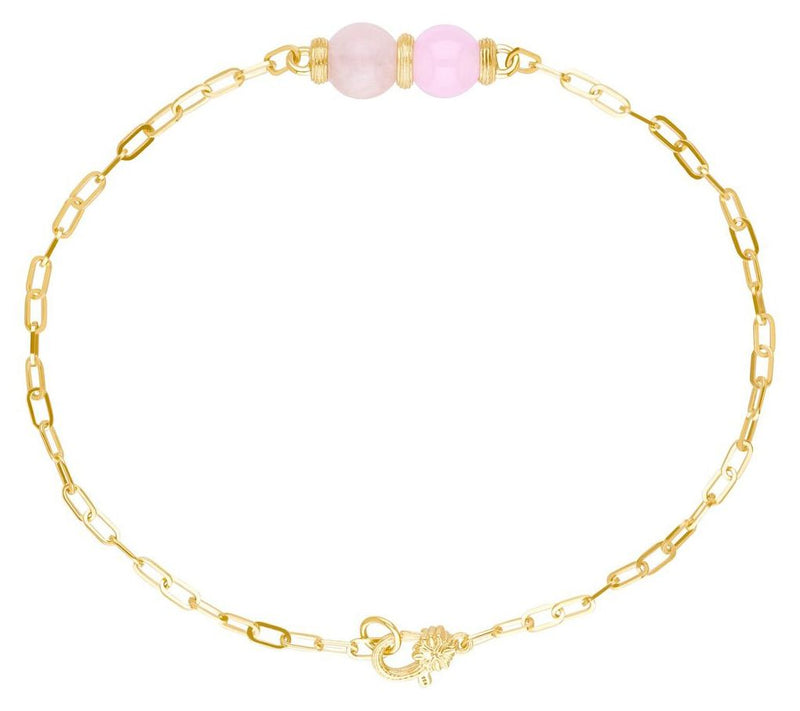 Ariva 18K Gold Clad Pink Jade Ankle Bracelet — View 2