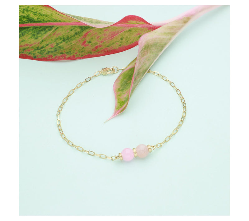 Ariva 18K Gold Clad Pink Jade Ankle Bracelet — View 4