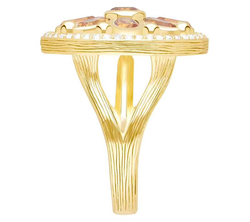 Ariva Sterling 18K Gold Clad Citrine Medallion Ring — View 4