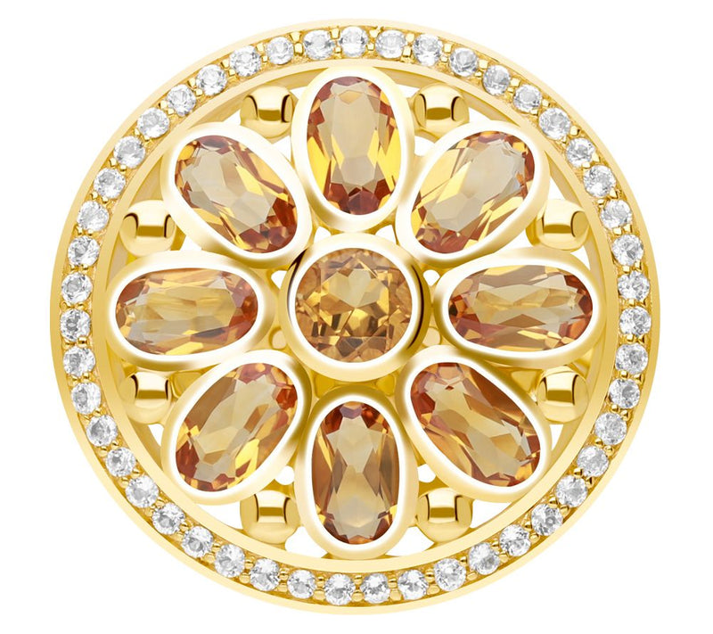 Ariva Sterling 18K Gold Clad Citrine Medallion Ring — View 2