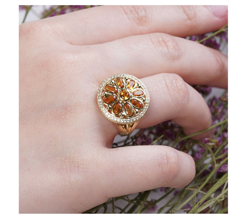 Ariva Sterling 18K Gold Clad Citrine Medallion Ring — View 5