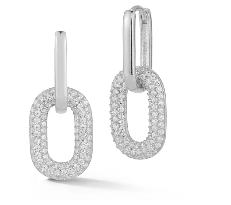 Sterlina Silver Pave Oval-Link Drop Earrings, Sterling — View 11