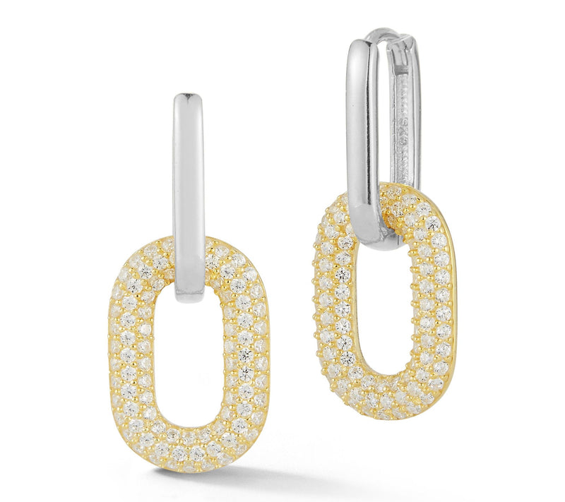 Sterlina Silver Pave Oval-Link Drop Earrings, Sterling — Main view