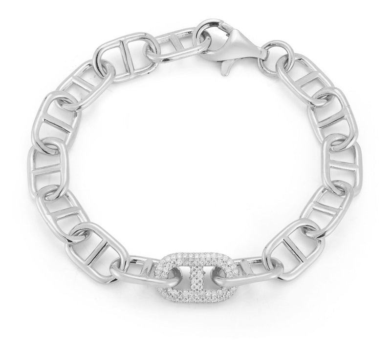 Sterlina Silver Bold Pave Mariner-Link Bracelet, Sterling — View 7