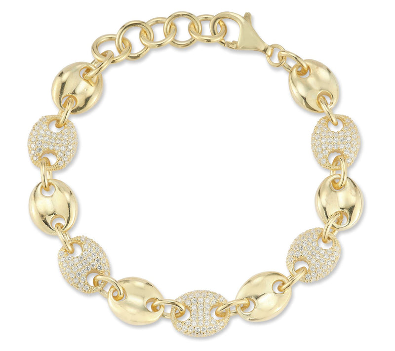 Sterlina Silver Pave Puffed Mariner-Link Bracelet, Sterling — Main view