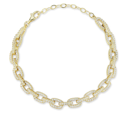 Sterlina Silver Pave Oval-Link Chain Bracelet,Sterling