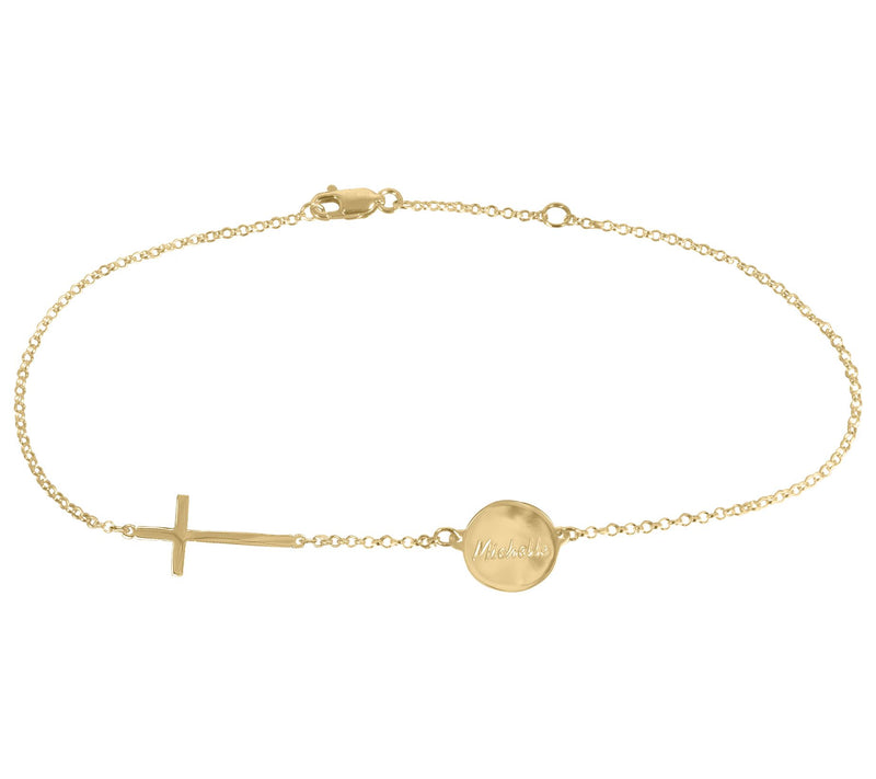 Personalized Engraved Graceful Disc w/ Cross Ankle Bracelet — View 3