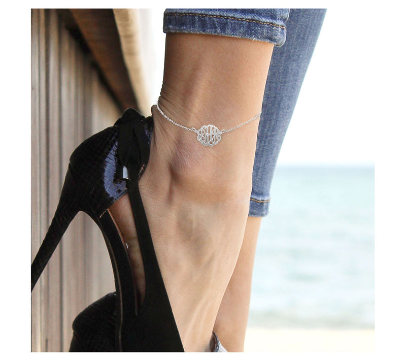 Personalized Sterling Silver Monogram Ankle Bracelet — View 4