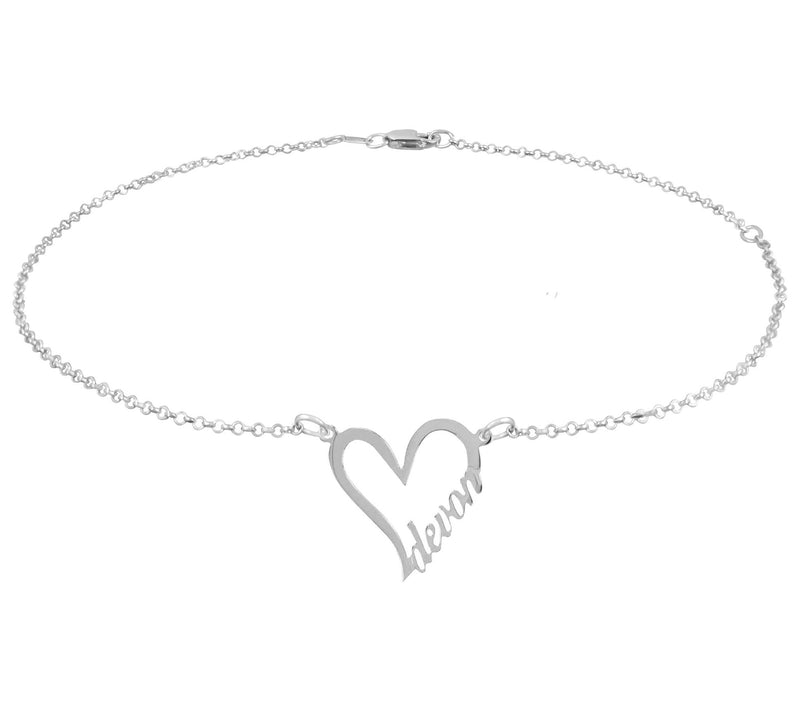 Personalized Sterling Silver Heart w/ Name Ankle Bracelet — View 3
