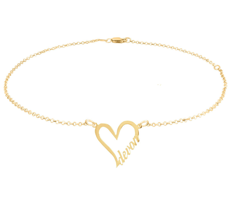 Personalized 14K Gold-Plated Heart w/ Name Ankle Bracelet — View 3