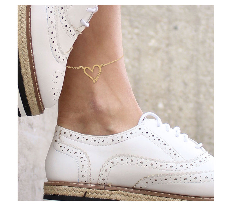 Personalized 14K Gold-Plated Heart w/ Name Ankle Bracelet — View 4