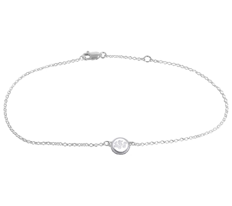 Personalized Sterling Silver Framed Monogram An kle Bracelet — Main view