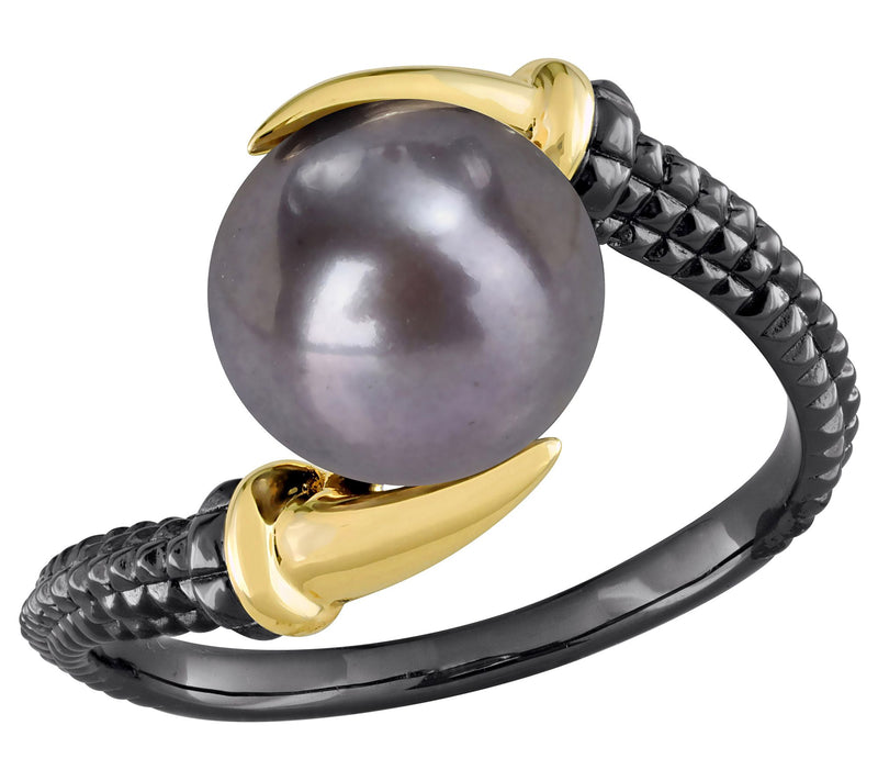 Men's Cultured Black Pearl Two-Tone Claw Ring, Sterling — Main view