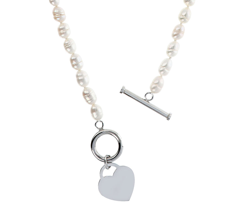Honora Cultured Pearl Heart Charm 18" Toggle Necklace — View 3