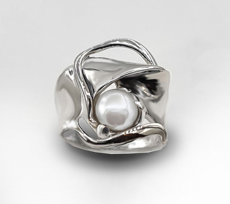 Hagit Sterling Silver Cultured Pearl Envelope Ring — View 9