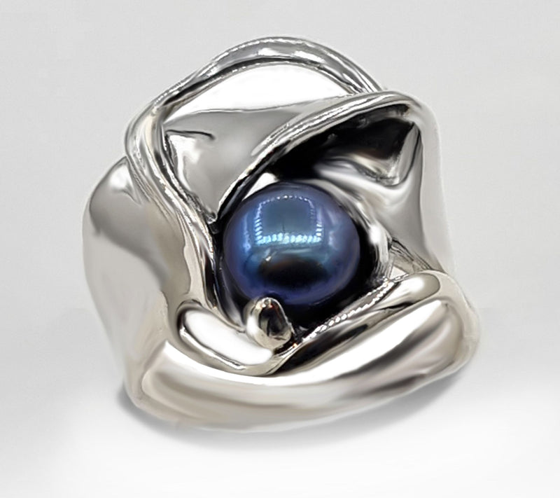 Hagit Sterling Silver Cultured Pearl Envelope Ring — View 2