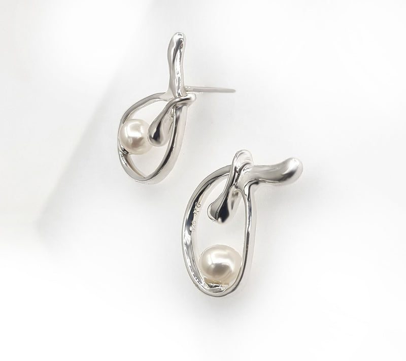 Hagit Sterling Silver Cultured Pearl Knot Earrings — View 6