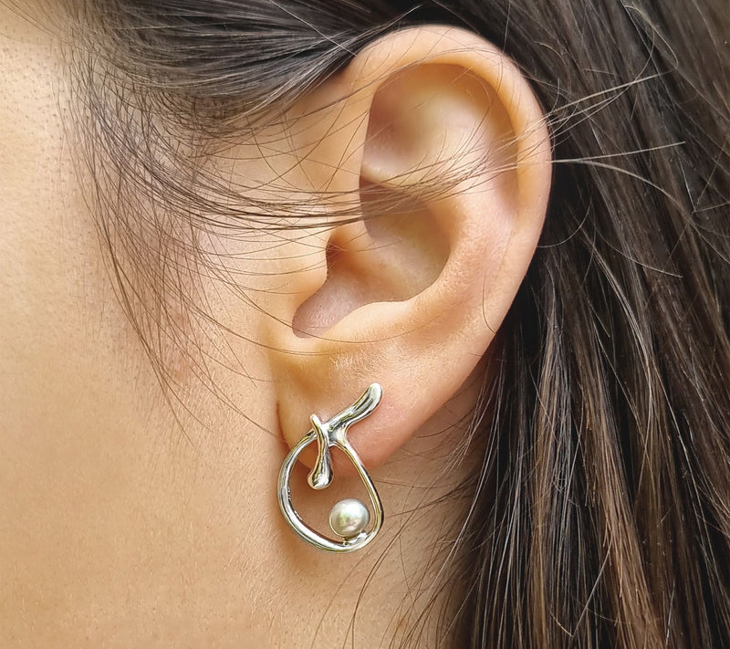 Hagit Sterling Silver Cultured Pearl Knot Earrings — View 8
