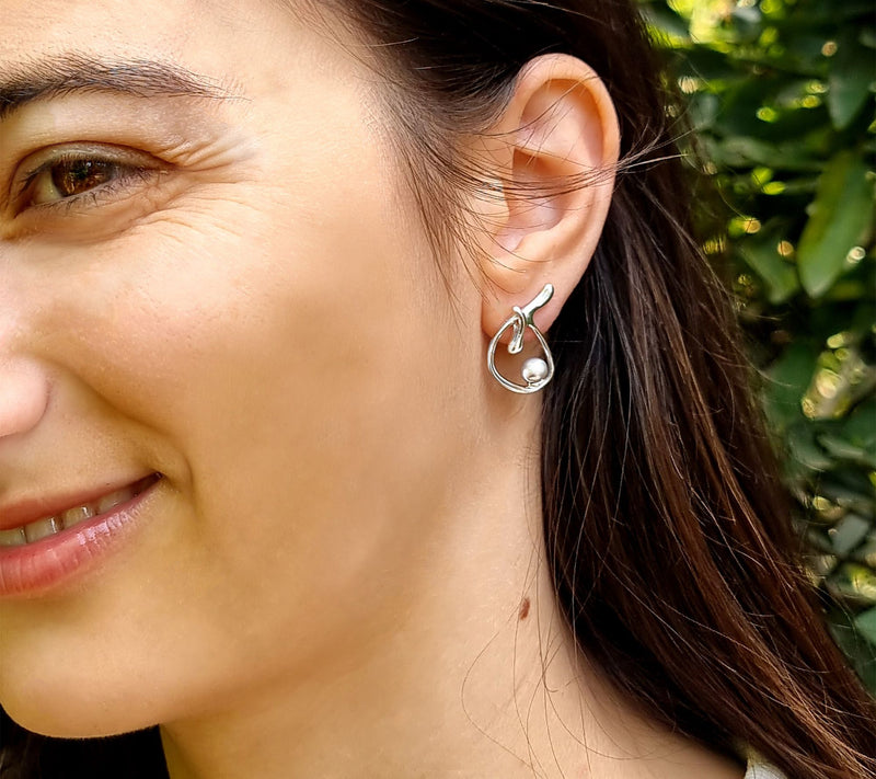 Hagit Sterling Silver Cultured Pearl Knot Earrings — View 9