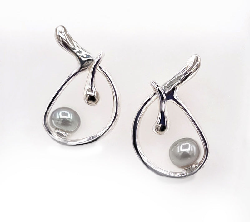 Hagit Sterling Silver Cultured Pearl Knot Earrings — View 12