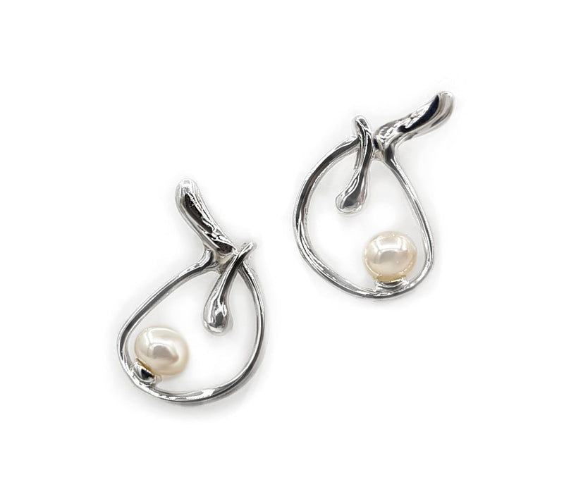 Hagit Sterling Silver Cultured Pearl Knot Earrings — View 13