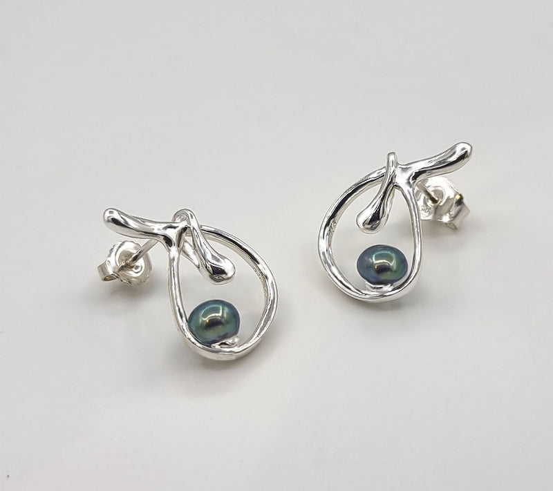 Hagit Sterling Silver Cultured Pearl Knot Earrings — View 2