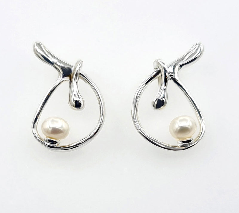 Hagit Sterling Silver Cultured Pearl Knot Earrings — View 4