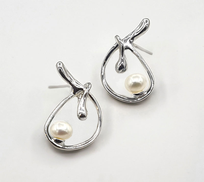 Hagit Sterling Silver Cultured Pearl Knot Earrings — View 5