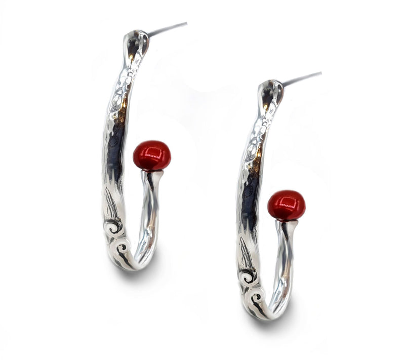 Hagit Sterling Silver Cultured Pearl Hammered Hoop Earrings — View 13