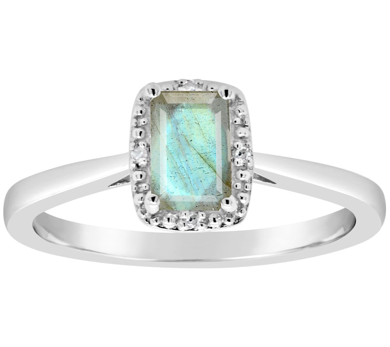 Affinity Gems Emerald Cut Gemstone & Diamond Ring, Sterling — View 4
