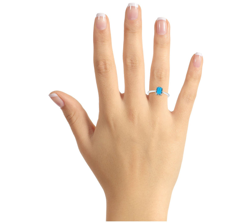 Affinity Gems Emerald Cut Turquoise & Diamond Ring, Sterling — View 5
