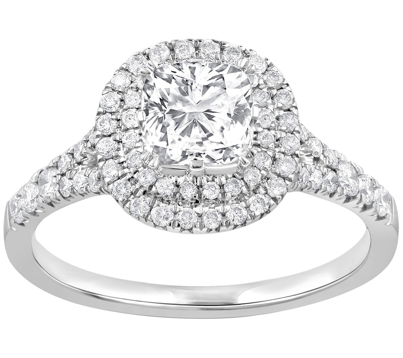 Diamonique 1.25 cttw Cushion Cut Halo Ring, Sterling Silver — Main view