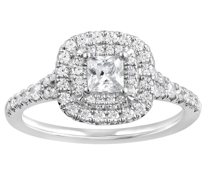 Diamonique 1.40 cttw Princess Cut Halo Ring, Sterling Silver
