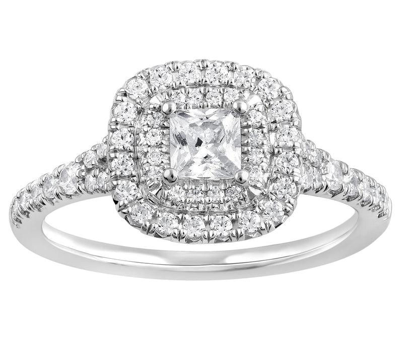 Diamonique 1.40 cttw Princess Cut Halo Ring, Sterling Silver — View 3