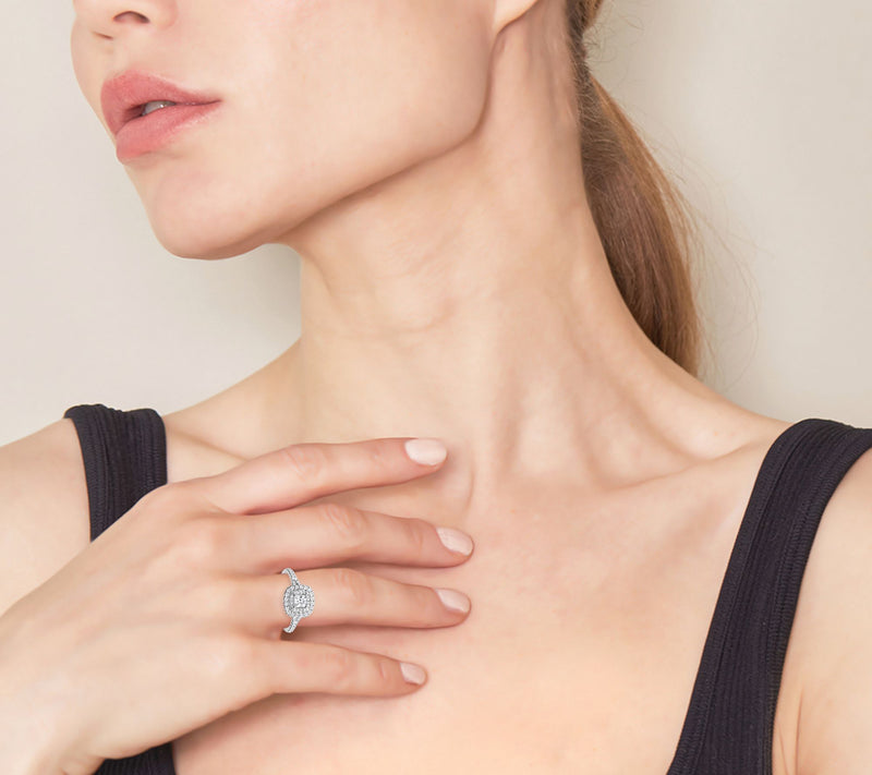 Diamonique 1.40 cttw Princess Cut Halo Ring, Sterling Silver — View 5
