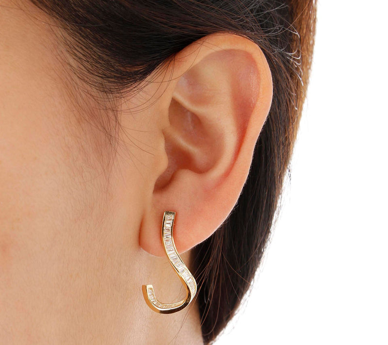 Diamonique Italia Wavy J-hoop Earrings, Sterling Silver — View 3