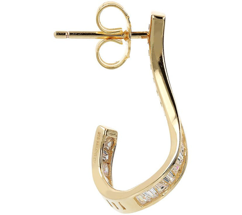 Diamonique Italia Wavy J-hoop Earrings, Sterling Silver — View 2