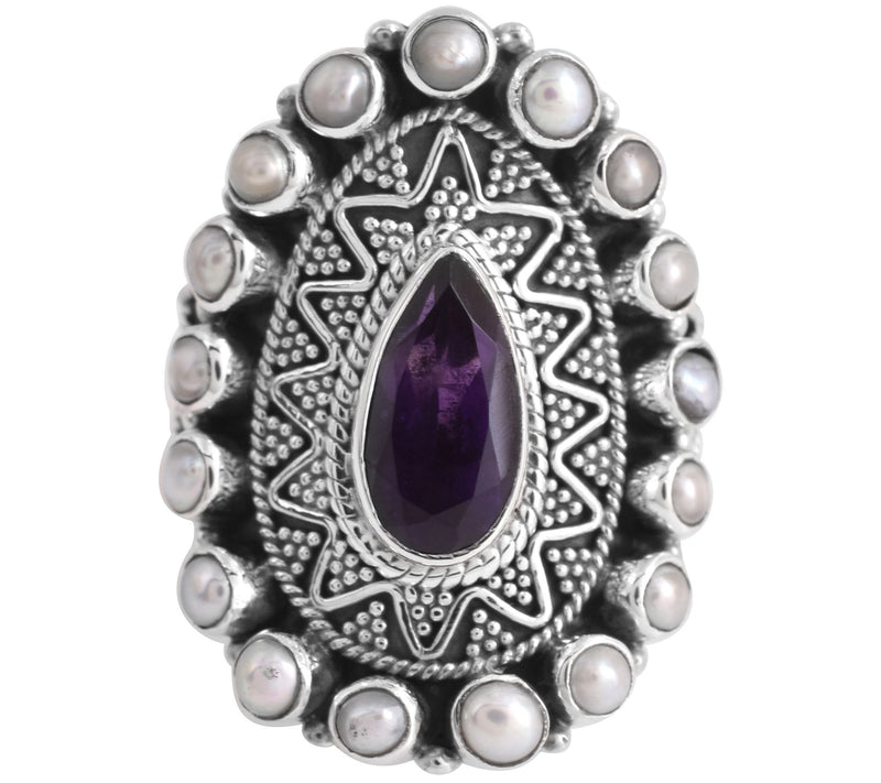 Artisan Crafted Sterling Silver Amethyst & Cultured Pearl Ring — View 4
