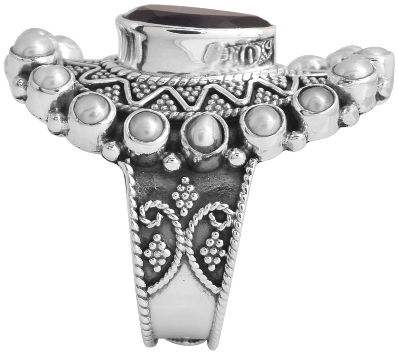Artisan Crafted Sterling Silver Amethyst & Cultured Pearl Ring — View 5