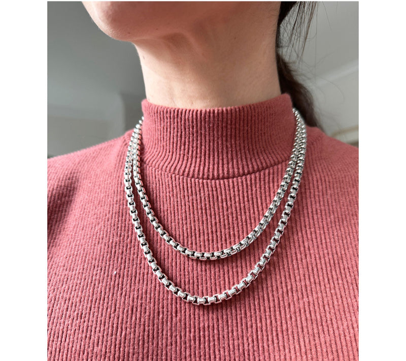 JAI Sterling Silver 5.3mm Box Chain 20" Necklace, 49.1g — View 4