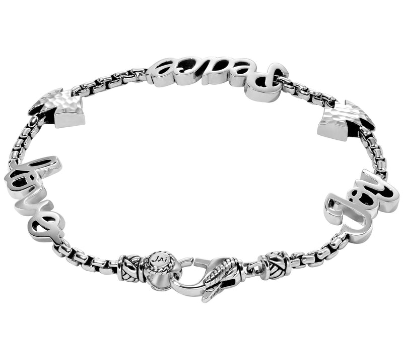 JAI Sterling Silver Script Holiday Words Box Chain Bracelet — View 2