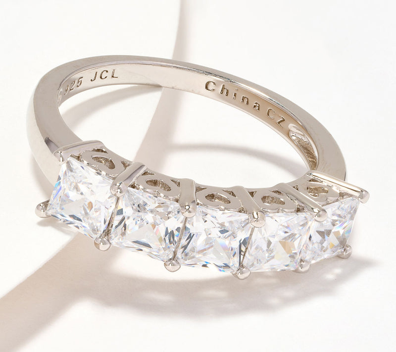 Diamonique Classics 5-Stone Princess Cut Band Ring, SS — View 4