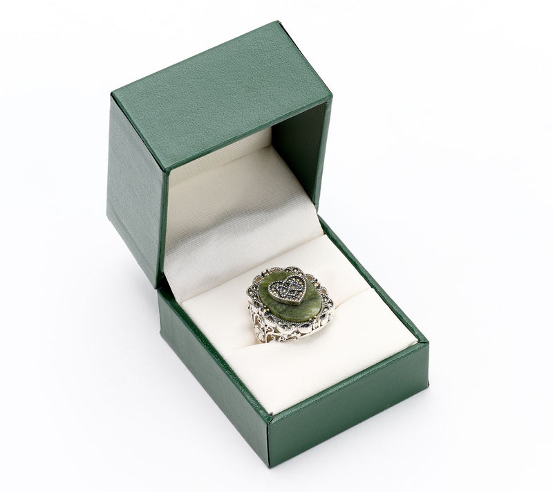 Connemara Marble Sterling Silver Ring w/ Marcasite Accents — View 7