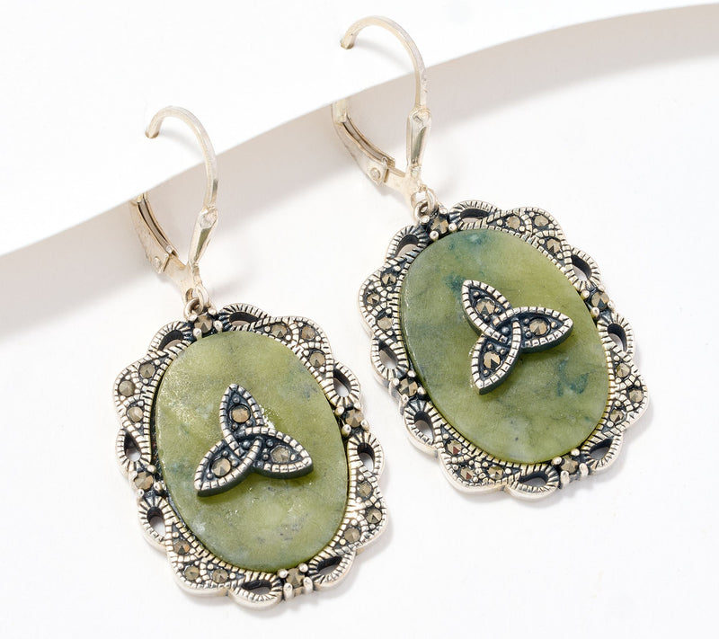 Connemara Marble Sterling Silver Earrings with Marcasite Accents — View 9