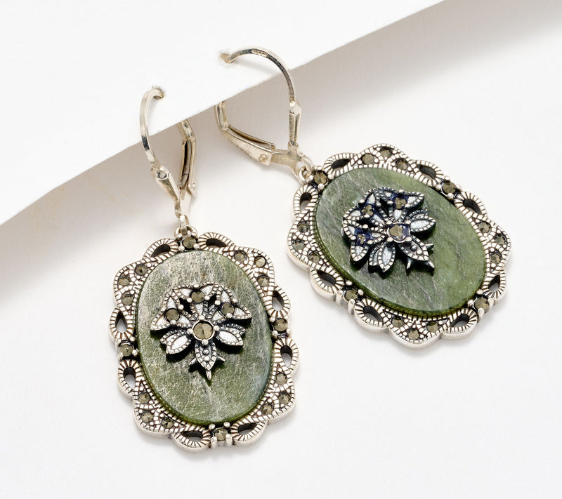 Connemara Marble Sterling Silver Earrings with Marcasite Accents — View 11